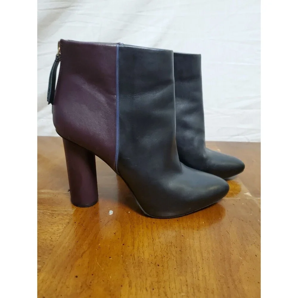 Cabi Bisset Leather Black Mulberry Color Block Booties Boots Size 10 Shoes